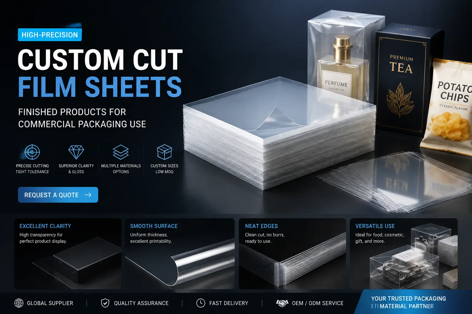 Factory precision processing of custom cut film sheets with strict quality control
