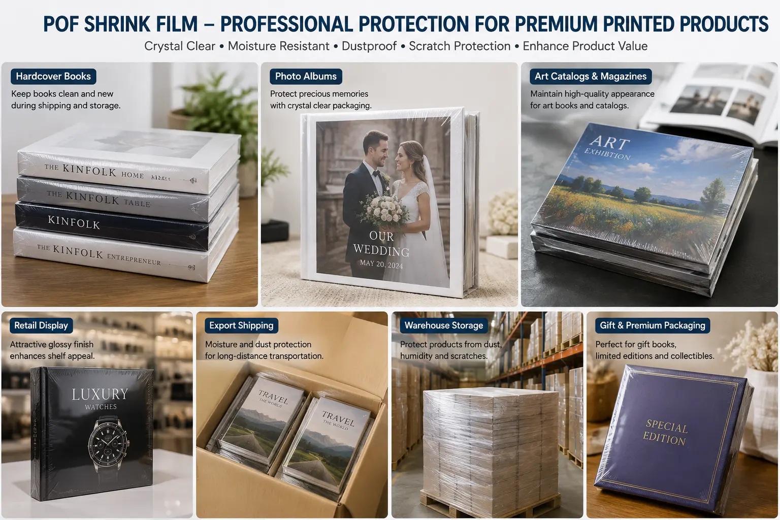 cross linked POF shrink film roll for book packaging