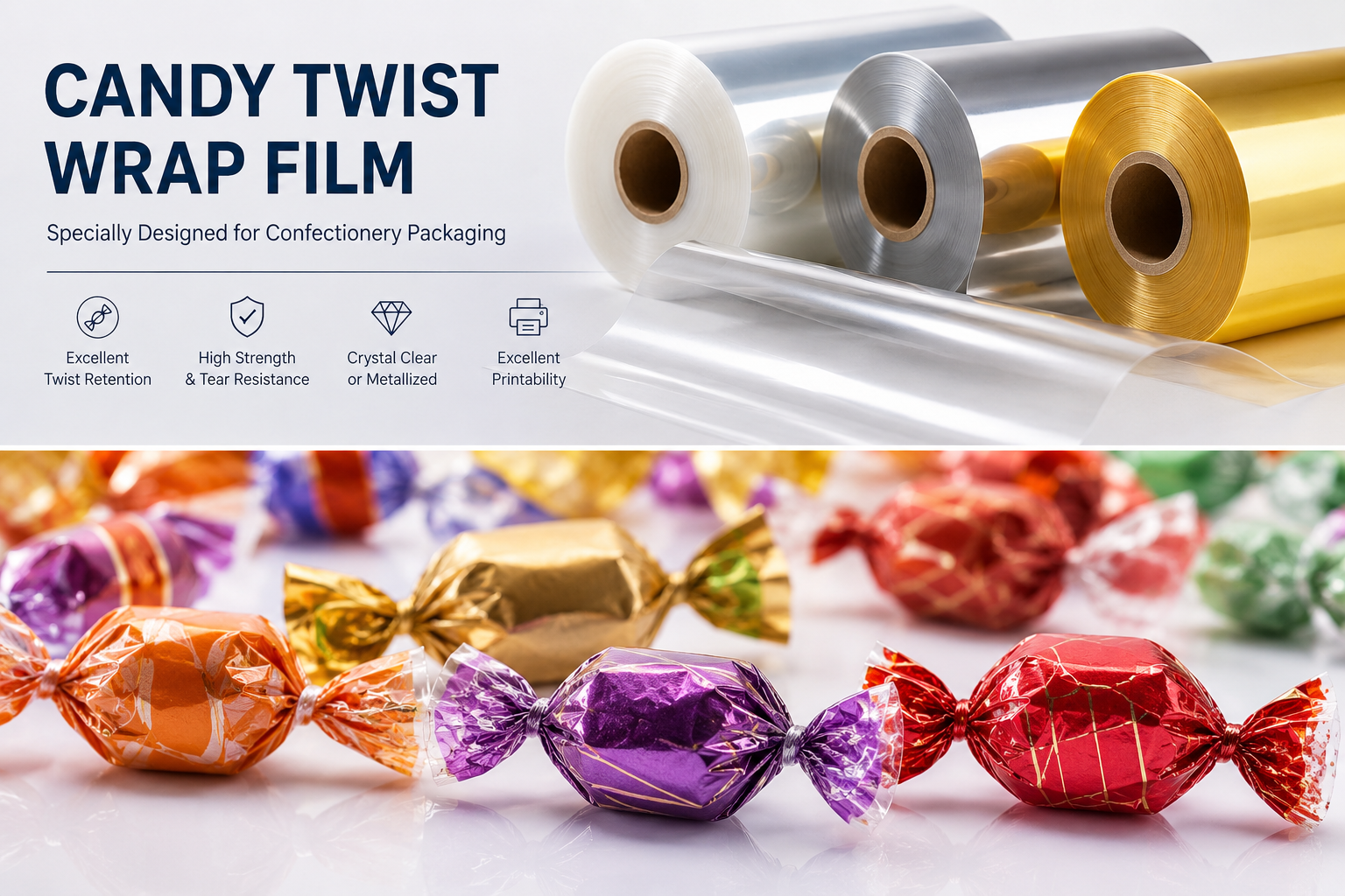 Candy twist wrap film for confectionery packaging