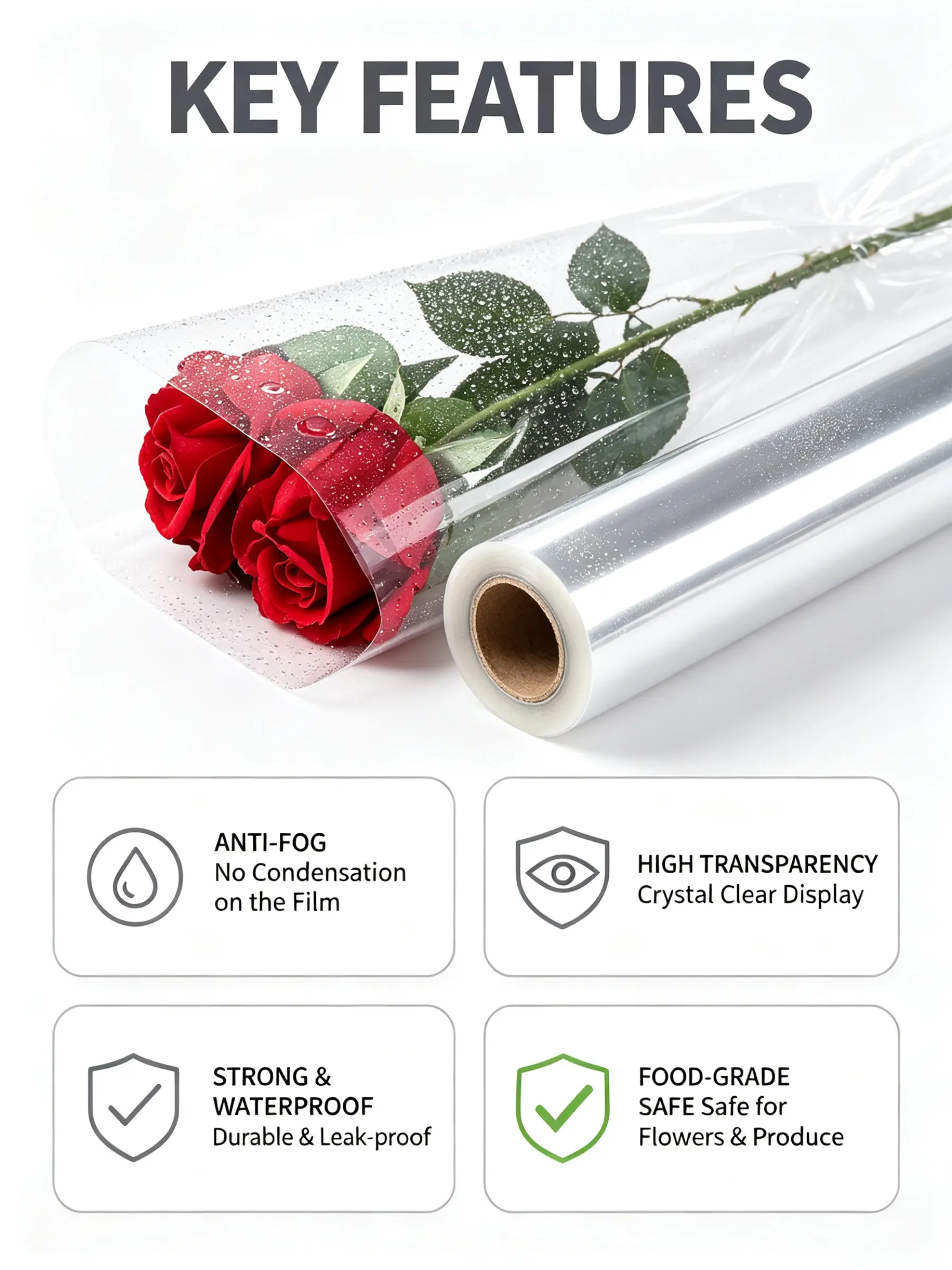 Anti-Fog Flower Wrapping Film clear BOPP bouquet wrap roll