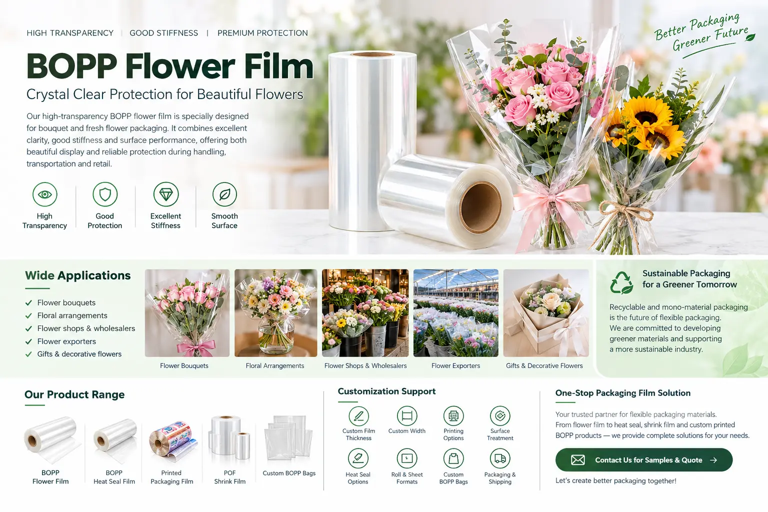 High transparency BOPP flower film for fresh flower and bouquet packaging